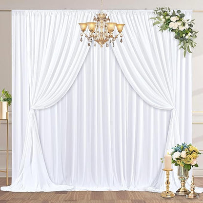 16 x 10ft White Backdrop Curtains for Wedding Photo Background Curtains Wrinkle Resistant Back Drop for Party Photoshoot Polyester Curtains Backdrop for Baby Shower Birthday Events Decor, 4 Panels