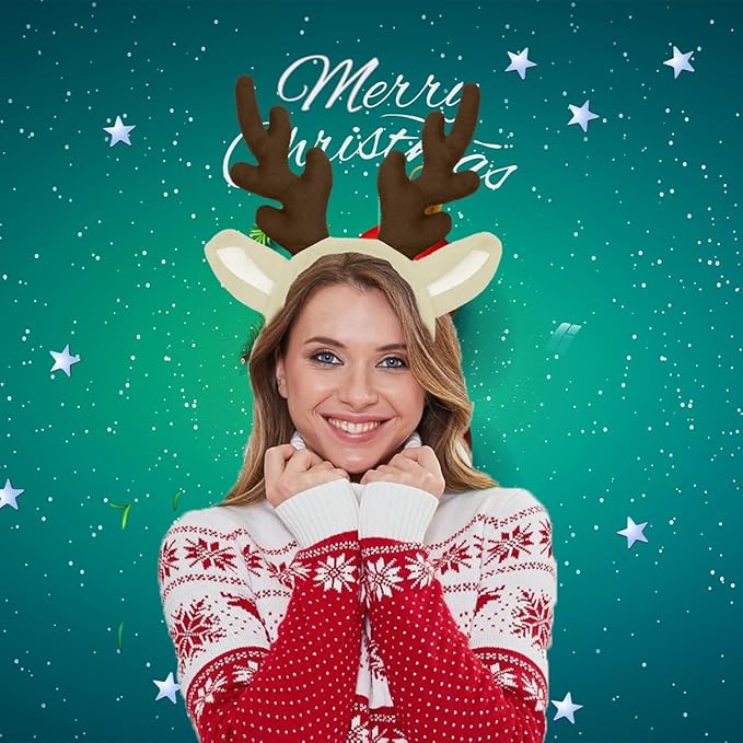 3 Pieces Antlers Headband Christmas Reindeer Hairband Deer Constume Headwear for Girls Boys Women Men Christmas Party Favors