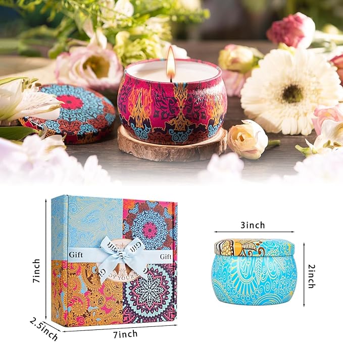 Christmas Candle Gift Set, 4 Pack Scented Candles for Home, Long Lasting Soy Aromatherapy Candle Set, Strong Scented Tin Candles, Perfect Gifts for Women