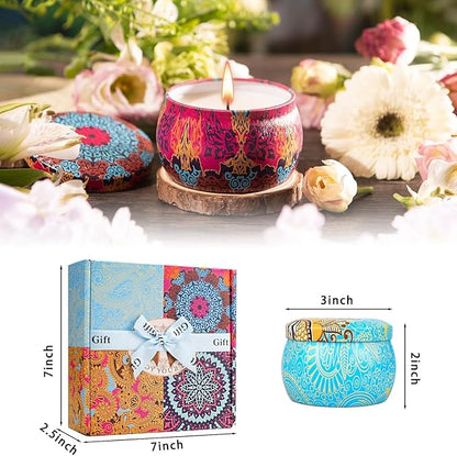 Christmas Candle Gift Set, 4 Pack Scented Candles for Home, Long Lasting Soy Aromatherapy Candle Set, Strong Scented Tin Candles, Perfect Gifts for Women
