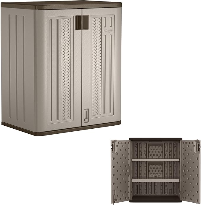 Suncast 36" Resin Base Garage Storage Cabinet, Platinum, Made in the USA