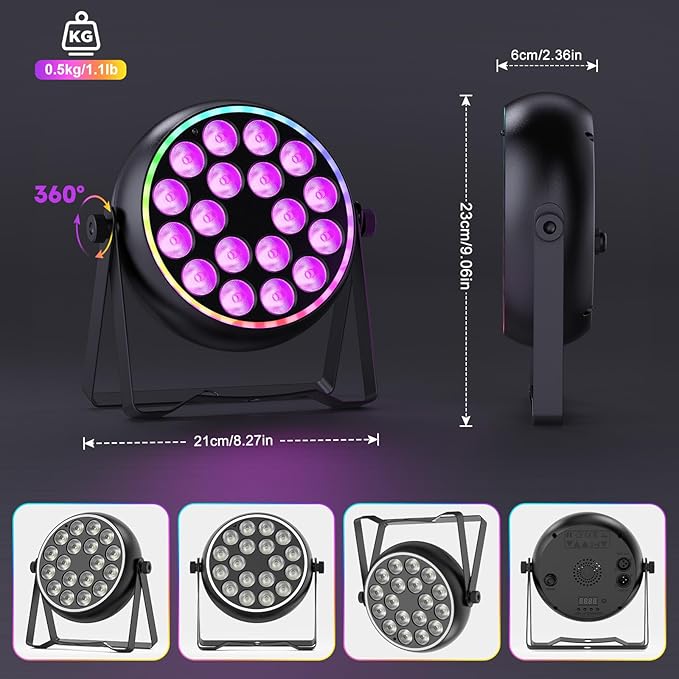 RGBW Par Light with Halo Ring Stage Light, Sound Active Uplight for Party & DJ DMX512 & Remote Control for Wedding and Strobe Light