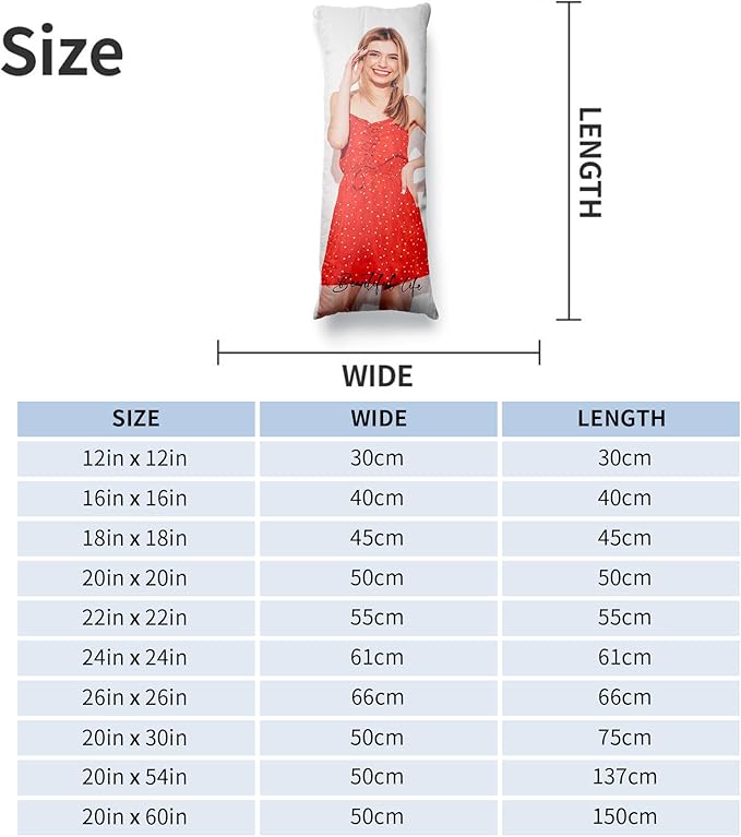 Easycosy Custom Body Pillow with Picture & Text 20"x54", Two-Sides Soft Skin-Friendly Photo Pillowcase, Personalized Long Pillow Cover with Photo, Custom Love Keepsake Gifts (No Pillow Insert)