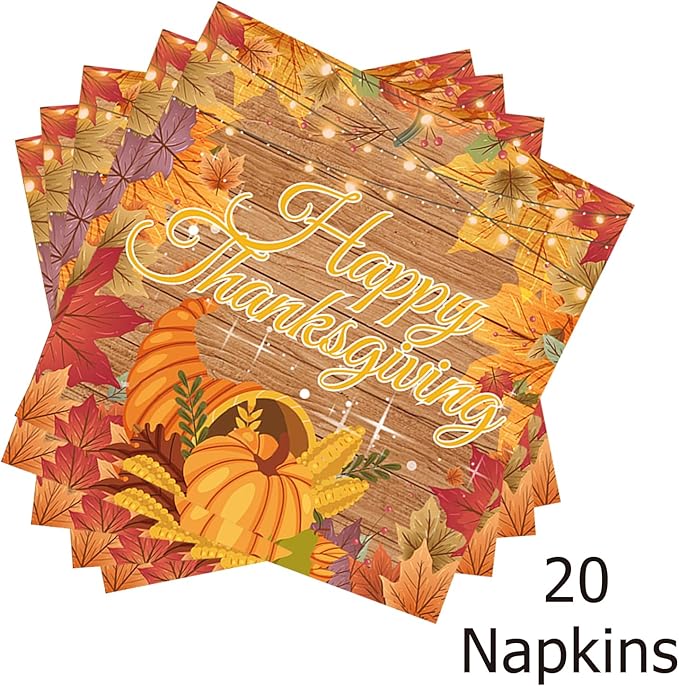 60pcs Fall Thanksgiving Plates and Napkins Party Decorations Happy Thanksgiving Autumn Dessert Plates Pumpkin Harvest Turkey Family Holiday Party Supplies Serves 20