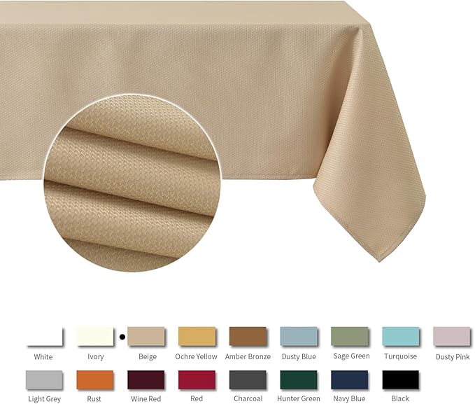 maxmill Textured Rectangular Tablecloth Water Resistance Antiwrinkle Spillproof Soft Jacquard Table Cloth for Dining Room, Buffet Banquet Parties and Holiday Dinners, 60 x 104 Inch, Beige
