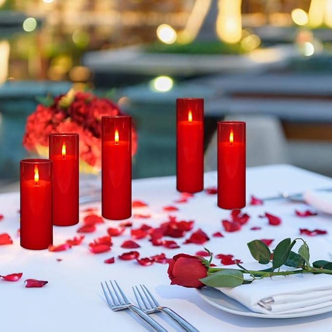 Flameless LED Candles 24 Pack, Realistic Flickering Flame Battery Operated Pillar Candles with Remote Control & Timer, for Home Decor, Wedding, Romantic Ambiance (Red)
