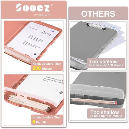 Sooez Clipboard with Storage, Clip Board 8.5 x 11 with Pen Holder, Plastic Organization Case Box for Letter Legal A4 Size Paper, Low Profile Clip, Nurses Teachers Must Haves, School & Office Supplies