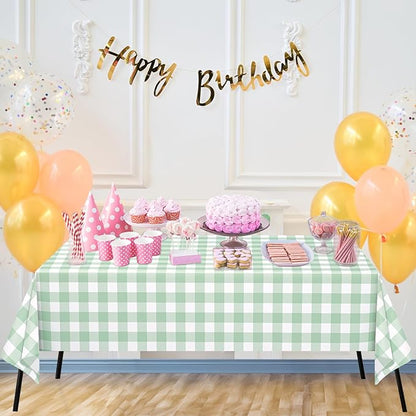 WNINK 4 Pack Sage Green Checkered Rectangular Plastic Tablecloths, Green Gingham Waterproof Disposable Table Covers 54" x 108" for Birthday, Baby Shower, Wedding, Outdoor Picnic Parties