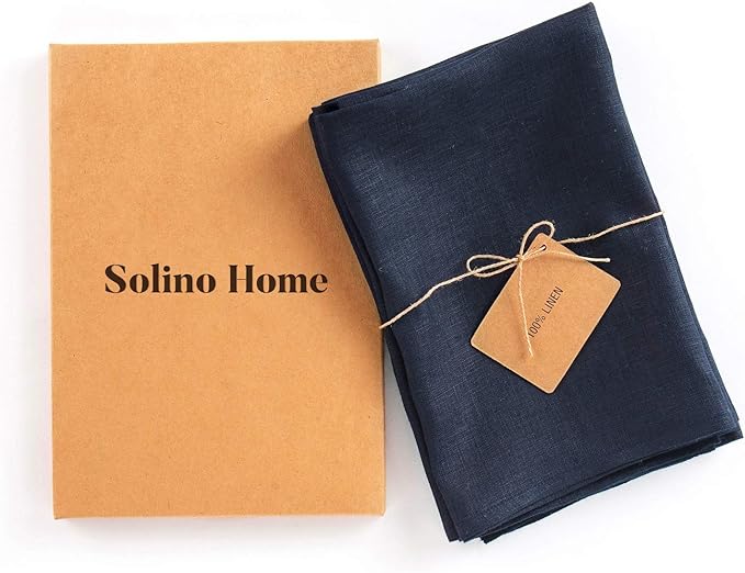 Solino Home Navy Blue Linen Napkins Set of 4 - 100% Pure Linen Dinner Napkins 20 x 20 Inch for Fall, Autumn, Christmas, Holiday, Winter, New Year - Fete