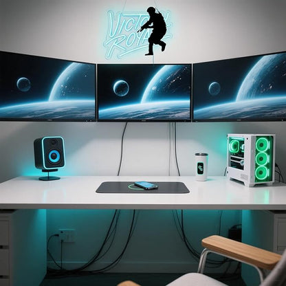 Final Win Neon Sign, Light Blue Gamer Wall Light, Battle Royale Game Decor, USB Powered LED Sign for Gaming Room (13.8"x9.8")