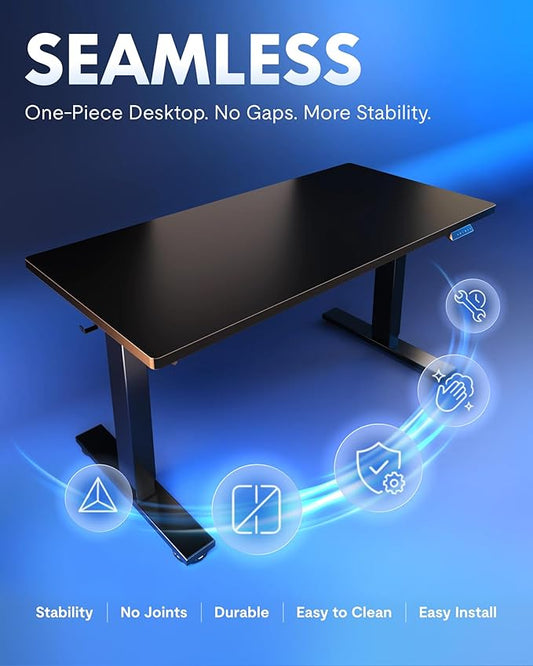 FLEXISPOT EN1 One-Piece Standing Desk with 1-Inch Thick Desktop, 60"x24" Electric Height Adjustable Desk for Home Office & Multi-Device Workstations, Black