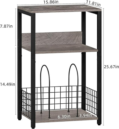 LELELINKY 3 Tier End Table,Record Player Stand with Storage Up to 100 Albums,Turntable Stand for Vinyl, Light Gray Records Shelf for Living Room Bedroom