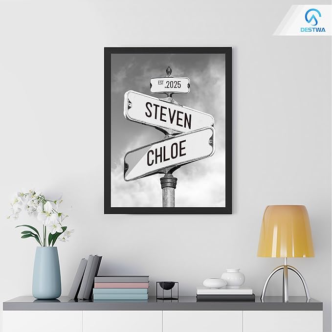 Personalized Vintage Street Sign For Couples, Custom Street Sign Canvas Poster Wall Art With Names, Gift For Valentine