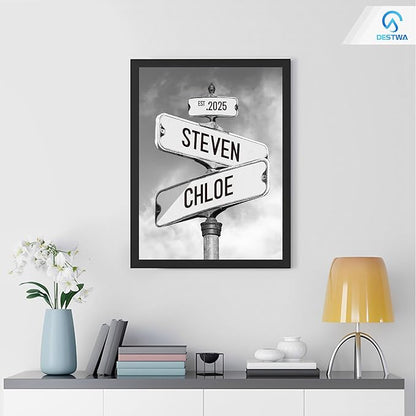 Personalized Vintage Street Sign For Couples, Custom Street Sign Canvas Poster Wall Art With Names, Gift For Valentine