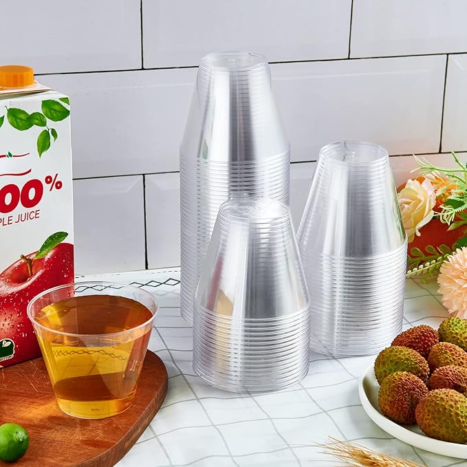 JollyPack 300 Pack Clear Plastic Cups 9 OZ Disposable Heavy-duty Drinking Cups for Christmas, Wedding, Home and Events