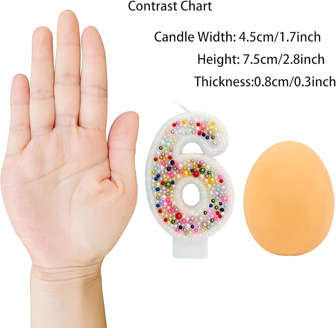 Birthday Candles, Pearl Sequin Number Candle Party Supplies (Number-6)