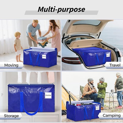 8 Pack Extra Large Heavy Duty Moving Bags, Blue Storage Bins with Lids, Reinforced Handles & Heavy-Duty Zippers Moving Boxes Storage Bags Totes for Clothes Packing, Dorms, College Supplies, Blue