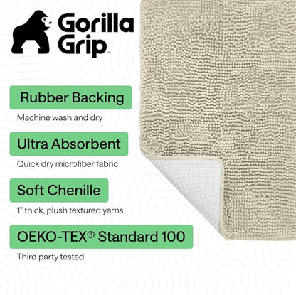 GORILLA GRIP Bath Rug Mat 60x24, Thick Absorbent Chenille, Quick Dry Microfiber Mats, Rubber Backing Washable Shower Floor Rugs, Bathmat Runner, US Designed Bathroom Home Decor Accessories Dusty Cloud