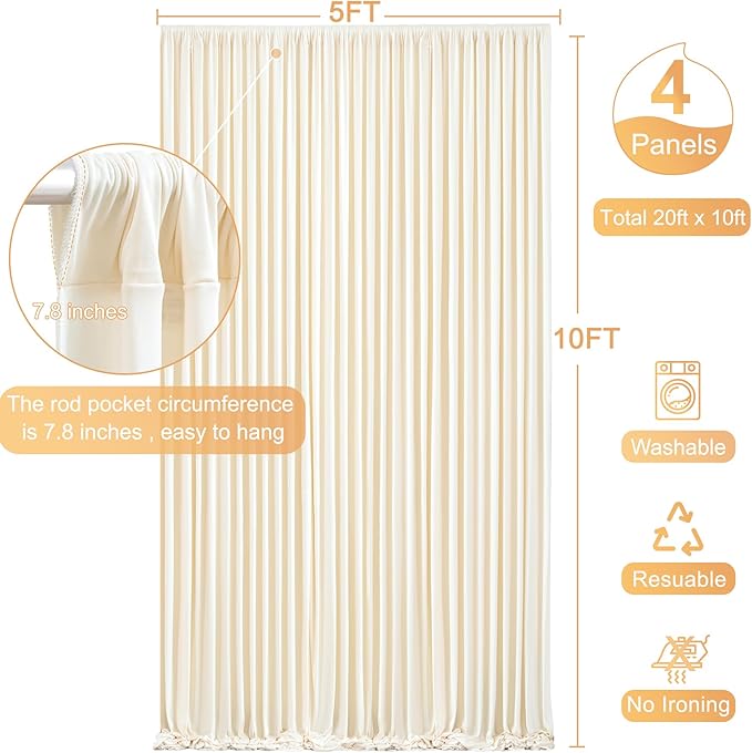 4 Panels Champagne Backdrop Curtain for Parties Wedding Baby Shower Wrinkle Free Photo Curtains Backdrop Drapes Fabric Decoration for Bridal Shower 20ft(W) x 10ft(H)