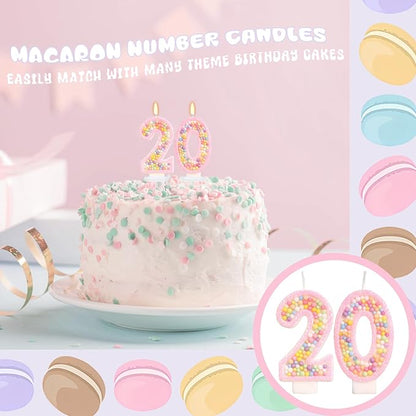 Birthday Candles - Number 20 Candle, Colorful Macaron Candles, 20 Birthday Decorations for Girls, Cake Decorations, Sweet Theme Party Supplies (Pink)