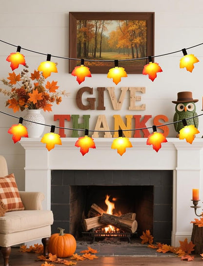 10.5 Feet Classic Fall Garland Lights,10 Warm-Glow LEDs for Rich, Amber Ambiance,UL Certified Plug-in String for Thanksgiving, Halloween & Mantle Decor