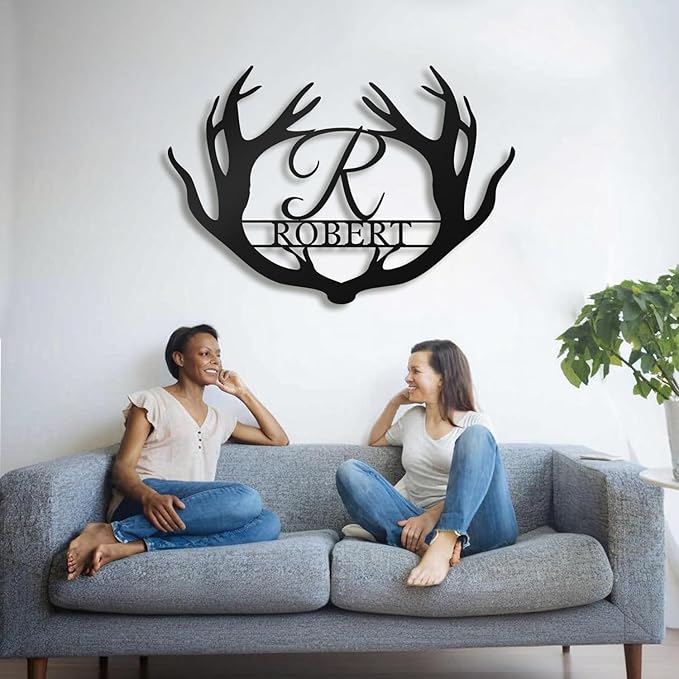 Custom Metal Sign Deer Antler - Personalized Last Name Sign, Deer Family Name Sign, Monogram Letter Sign, Rustic Wall Art Couple Gift for Wedding, Anniversary, Housewarming Birthday Home Décor