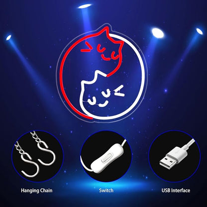 Cat Neon Sign, Neon Signs for Wall Decor Red White LED Light Up Signs Rome Decor for Bedroom Club Party Bar Shop USB Operated