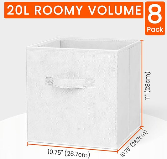 Criusia Storage Cubes - 11 Inch Heavy Duty Fabric Storage Bins for Shelves Closet Cube Organizer - 8 Pack Collapsible Cube Storage Bins Baskets for Clothes Blankets Toys - Nursery Organization (White)