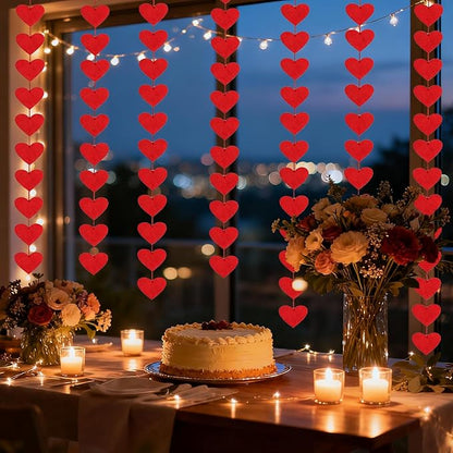 72 Felt Heart Garland, Pre-Strung Red Heart Decor for for Valentines Day Decorations, Wedding, Anniversary, Birthday, Backdrop for Office, Classroom, Vaday Party Props