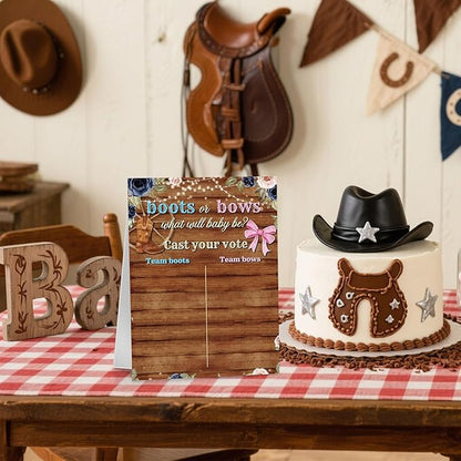 Poen Boots or Bows Gender Reveal Game Board with Stand, 60 Pink Bow & Brown Boot Stickers, Cast Your Vote Baby Shower Party Supplies, Boy or Girl Guessing Game Decorations for Gender Reveal Party
