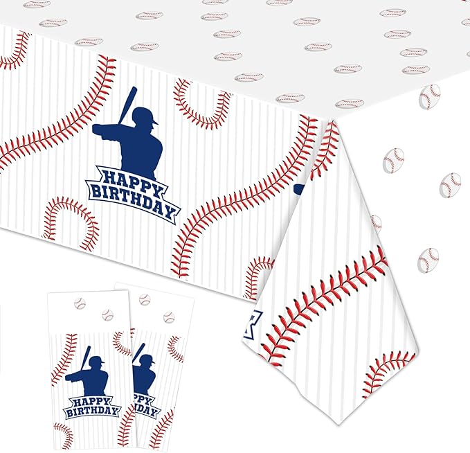 2 Packs Baseball Tablecloth Plastic 54 X 108Inch, Baseball Party Decorations Table Cloth Disposable Rectangle Sports Ball Table Cover for Baseball Birthday Party Supplies (Baseball)