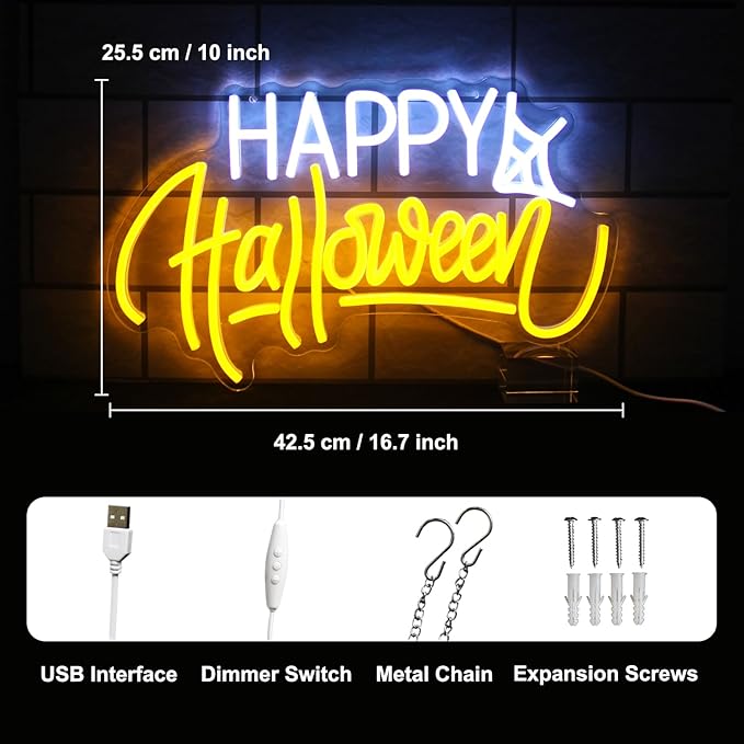 Neon Sign LED Lights - Spider Web Neon Light Signs for Spooky Wall Decor - Halloween House Party Restaurant Decor