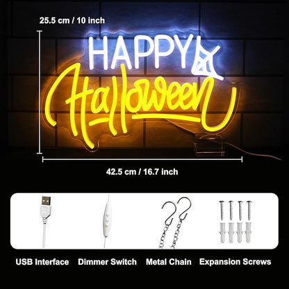 Neon Sign LED Lights - Spider Web Neon Light Signs for Spooky Wall Decor - Halloween House Party Restaurant Decor
