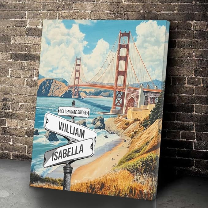 GABITA Personalized Crossroads Street Sign Wall Art for Couples, Anniversary Canvas for Couple, Gift for Valentines Day, Girlfriend Boyfriends Gifts, Custom Golden Gate Bridge Poster for Wife Husband