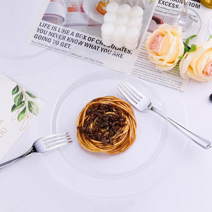 100PCS Clear Plastic Plates, Clear Disposable Plates for 50 Guests, 50 Dinner Plates 10.25 inch & 50 Dessert Plates 7.5 inch for Party, Graduation, Wedding