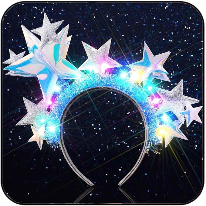 GORTIN Light up Star Headband Silver LED Headpiece Glowing Star Rave Hair Accessories for Women