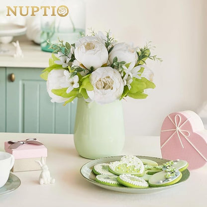 NUPTIO Peony Artificial Flowers for Centerpieces: 10 Pcs 9.4 inch Diam White Faux Peony Flowers Fake Flower Balls Arrangement Bouquet Wedding Centerpieces for Tables Wedding Centerpiece