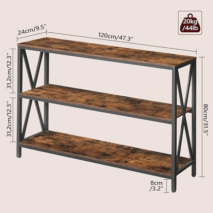 47.2" Sofa Table, Industrial Console Table, 3-Tier Narrow Side Table with Open Shelves, Foyer Table for Entryway, Hallway, Kitchen, Living Room and Bedroom, Rustic Brown CTHR800201
