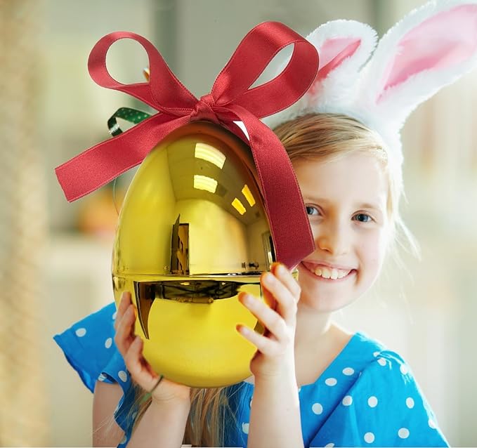 GiftExpress Jumbo Easter Eggs - 10" Tall x 7" Wide Extra Large Empty Plastic Eggs - Perfect Kids & Adult Party Toys for Gift Baskets or Egg Hunt Decor - 2 Piece, Gold