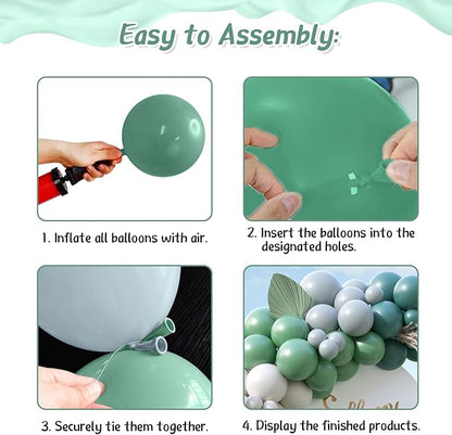 Blue and Green Balloon Arch Kit,122Pcs Sage Green Dusty Blue Matte Neutral Balloons for Boho Wedding Bachelor Party Bridal Baby Shower Engagement Anniversary Graduation Birthday Decorations