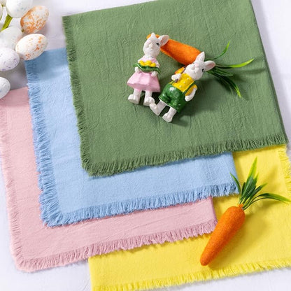 12 Pack Mixed Easter Color Cotton Linen Napkins with Fringe Easter Spring Cloth Napkins Set of 6 12 Boho Handmade Dinner Napkins Bulk for Wedding Bridal Baby Boy Shower Parties, 17 x 17