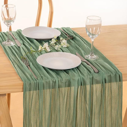 MLMC Sage Green Table Runner 10ft Rustic Gauze Cheesecloth Table Runner Sage Cheese Cloth Centerpiece Decor 35x120 Inches for Boho Wedding Bridal Shower Christmas Party Decor