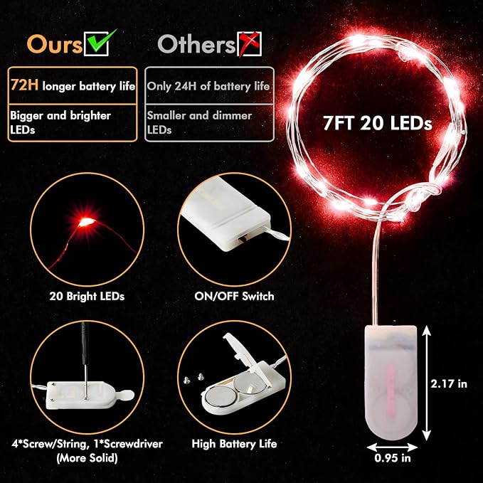 12 Pack Fairy Lights Battery Operated String Lights，7FT 20LED Waterproof Silver Wire Christmas Lights Outdoor,Firefly Mini Lights for Bedroom Party Birthday Wedding Indoor Decorations Home Decor