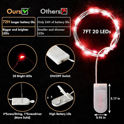 12 Pack Fairy Lights Battery Operated String Lights，7FT 20LED Waterproof Silver Wire Christmas Lights Outdoor,Firefly Mini Lights for Bedroom Party Birthday Wedding Indoor Decorations Home Decor