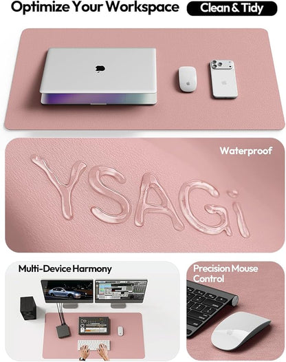 YSAGi Leather Desk Protector, Office Mat, Large Mouse Mat, Non-Slip PU Leather Blotter, Laptop Pad, Waterproof Writing Pad for Office and Home (Pale Mauve, 31.5" x 15.8")