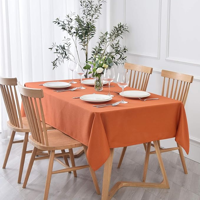 maxmill Textured Tablecloth Stain Resistant Waterproof and Wrinkle Resistant Washable Table Cloth, Fabric Table Cover for Dining Room and Outdoor Use, Rectangle 60 x 120 Inch, Rust
