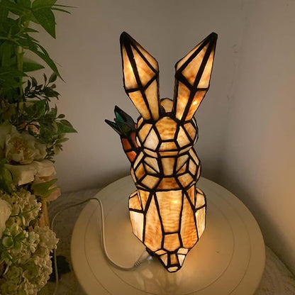 Bieye L10950 Rabbit Holds Carrot Tiffany Style Stained Glass Accent Table Lamp for Home Decor (Brown)