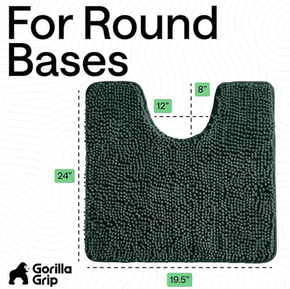 GORILLA GRIP Plush Absorbent Shaggy Chenille Bath Rug Mat for Oval Toilet Base with Rubber Backing, Machine Washable Rugs, Soft Microfiber Contour Mats for Toilets, Bathroom Decor, Hunter