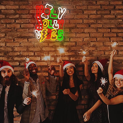 Horseneon Holy Jolly Vibes Neon Sign, Merry Christmas Neon Signs for Wall Decor, Christmas Tree Neon Light LED Sign with USB Powered for Christmas Party, Windows, Home Decor, Bedroom, Living room, Bar