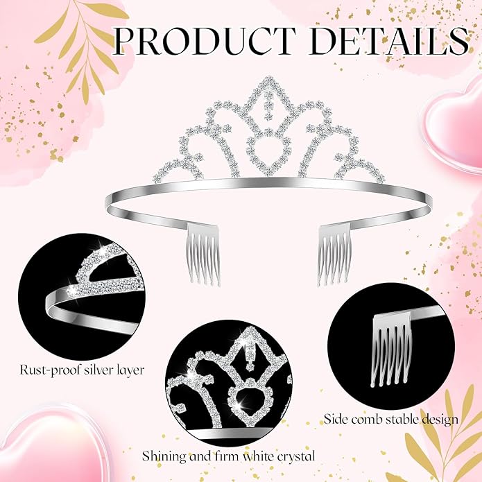 Remuuly 12 Pcs Princess Tiara for Women Silver Queen Tiara Rhinestone Hair Accessories, Princess Headbands Bulk for Bridal Wedding Birthday Prom Christmas Party, with Comb